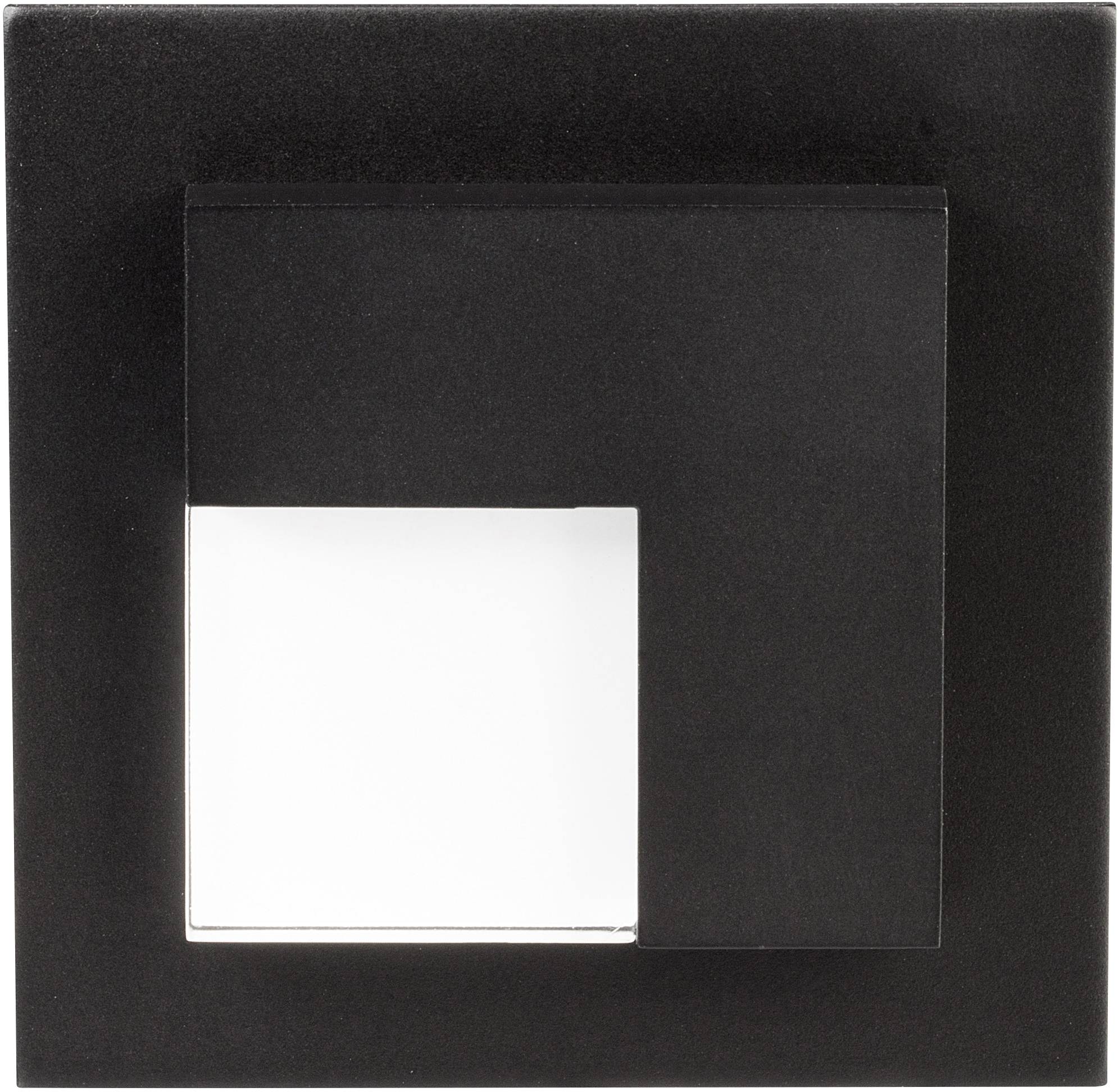Czarny kwadratowy obiekt z wyróżnioną, lekko przesuniętą, mniejszą kwadratową powierzchnią w dolnym lewym rogu.