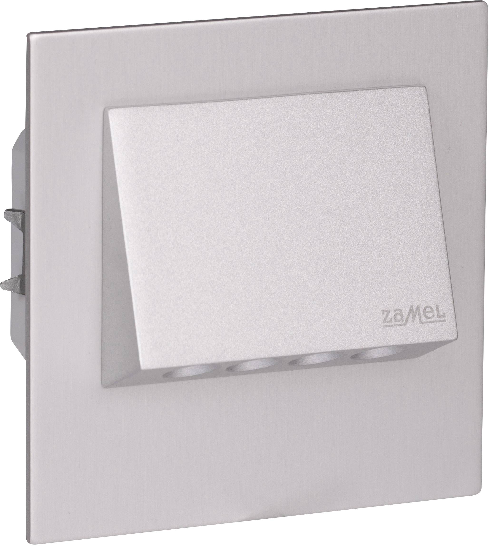 Srebrny kinkiet LED do akcentowego oświetlenia z kwadratową ramką i zaokrągloną osłoną, idealny do subtelnego doświetlenia wnętrza.