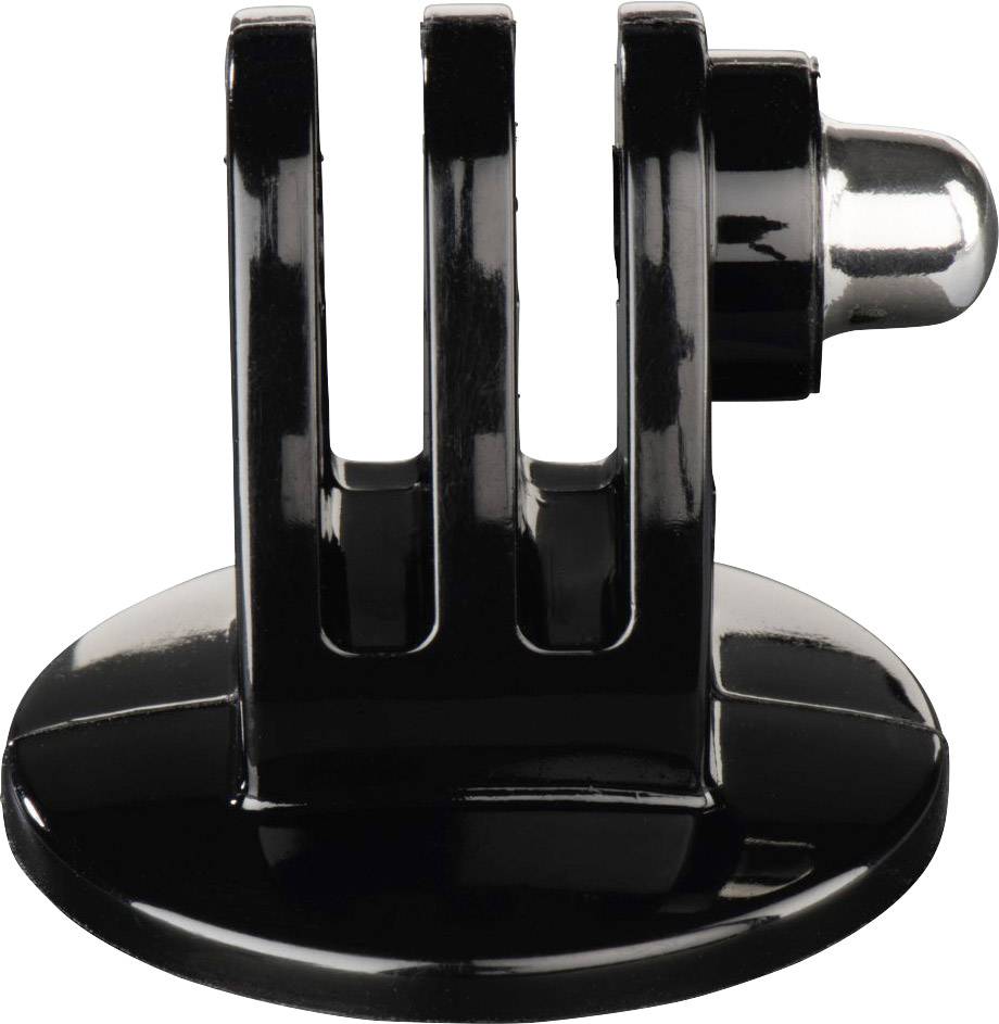 Czarna plastikowa podstawa z trzema pionowymi otworami, odpowiednia do mocowania urządzenia lub kamery.