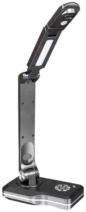 Kamera dokumentacyjna w ciemnej obudowie z składanym ramieniem i elementami sterującymi u podstawy, przeznaczona do prezentacji i zajęć dydaktycznych.