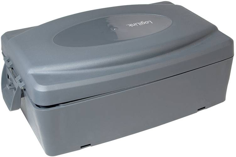 Szary plastikowy pojemnik z pokrywą i zamknięciem bocznym, prawdopodobnie przeznaczony do zastosowań elektronicznych lub zarządzania przewodami.