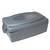 Szary, prostokątny pojemnik z tworzywa sztucznego z klapką zamykającą, prawdopodobnie przeznaczony do przechowywania lub transportowania przedmiotów.