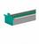 Szare metalowe profile z płaską, zieloną zaślepką końcową; odpowiednie do zastosowań przemysłowych lub budowlanych.