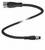 Czarny, elastyczny kabel z przyłączami na obu końcach, prawdopodobnie przeznaczony do zastosowań technicznych lub elektrycznych.
