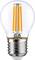Żarówka LED z strukturą filamentową i gwintem E27, wykonana z przezroczystego szkła, energooszczędna, odpowiednia do różnych opraw oświetleniowych.