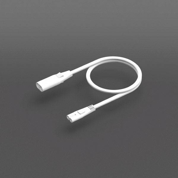 Biały kabel z dwoma wtyczkami, połączony w formie pętli na szarym tle.