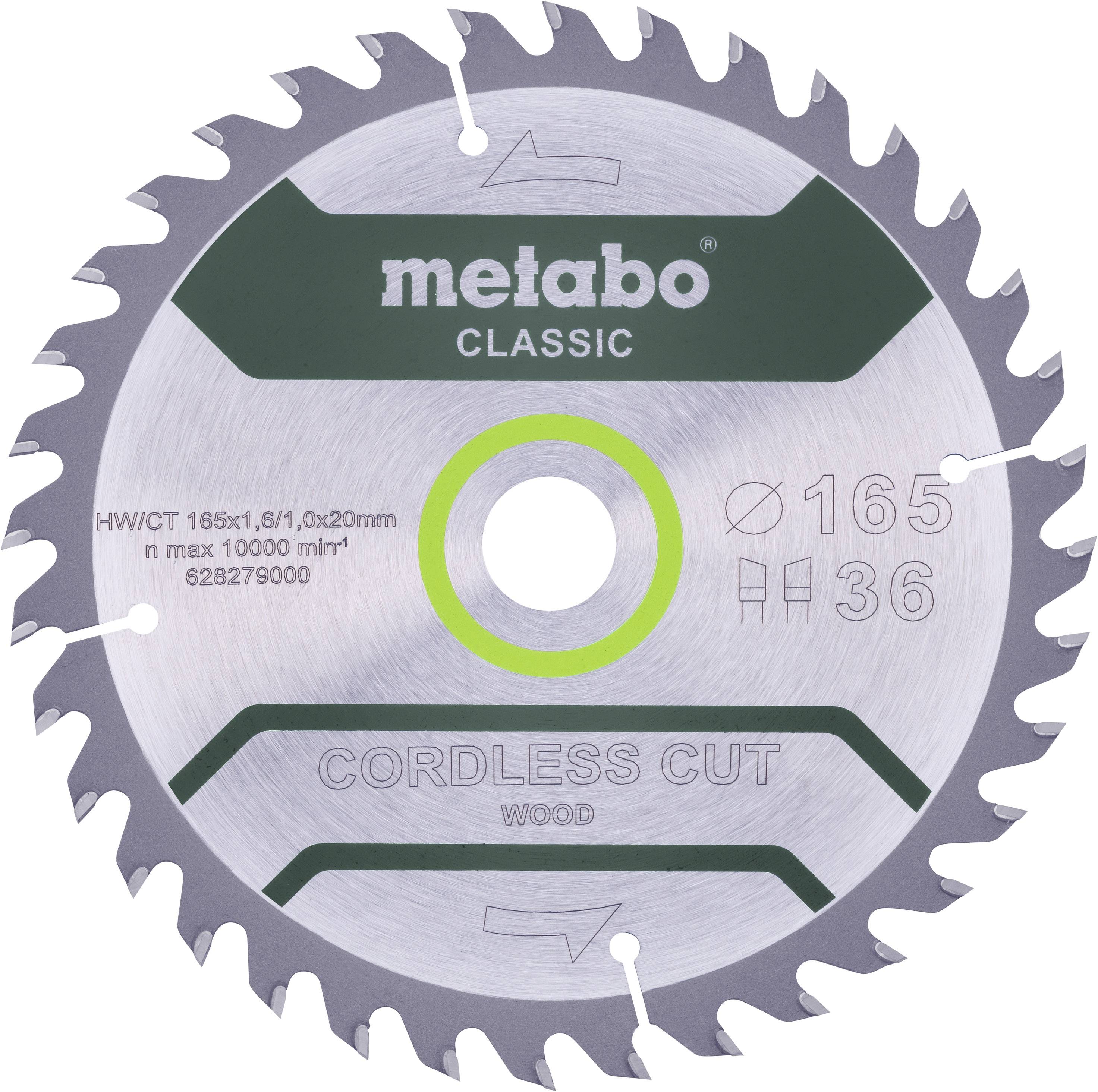 Metabo CORDLESS CUT WOOD CLASSIC 628279000 Tarcza tnąca 165 x 20 x 1 mm Liczba zębów: 36 1 szt.