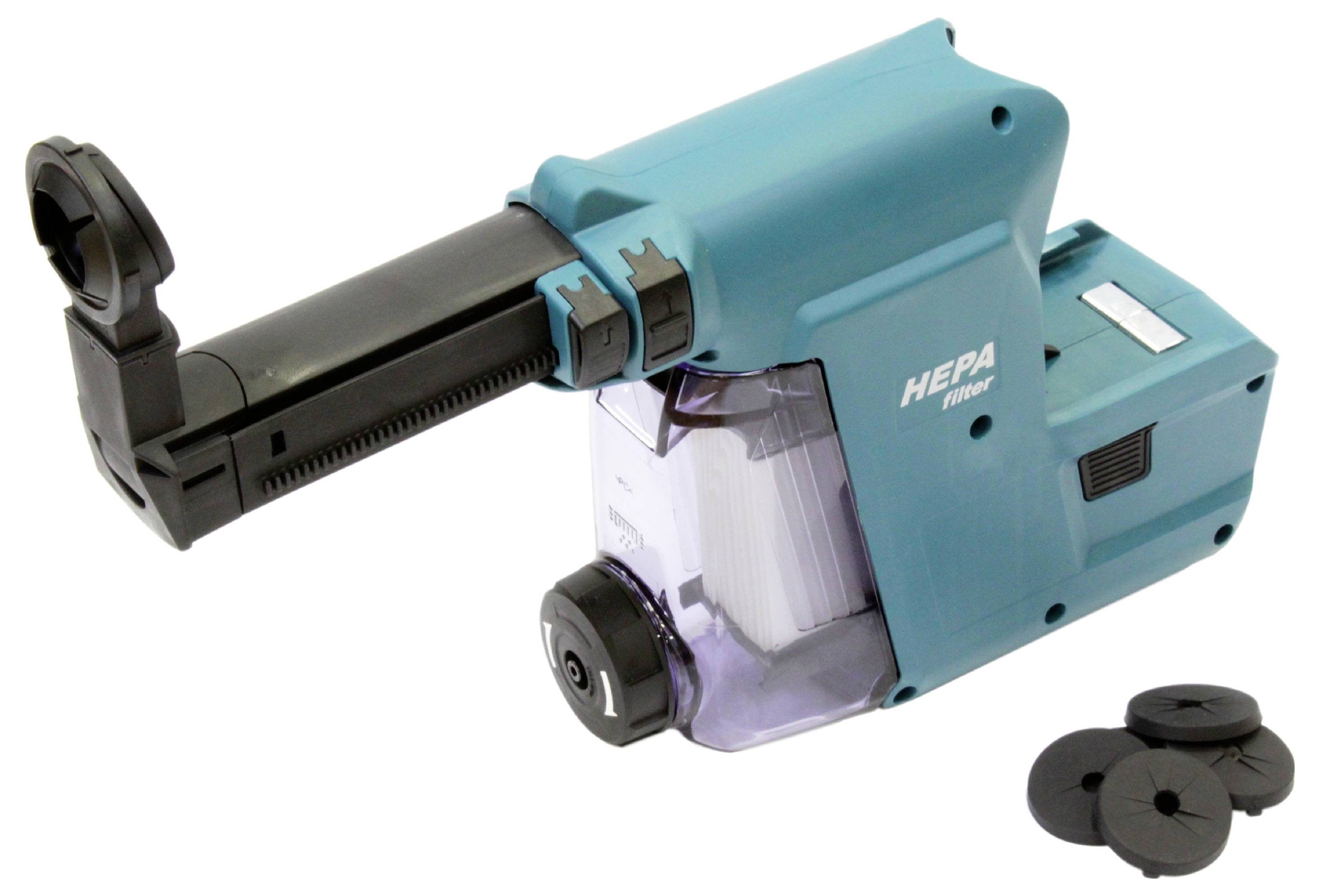 Niebieski nasadka odkurzacza HEPA z ruchomym ramieniem i pięcioma okrągłymi końcówkami, odpowiednia do elektronarzędzi.