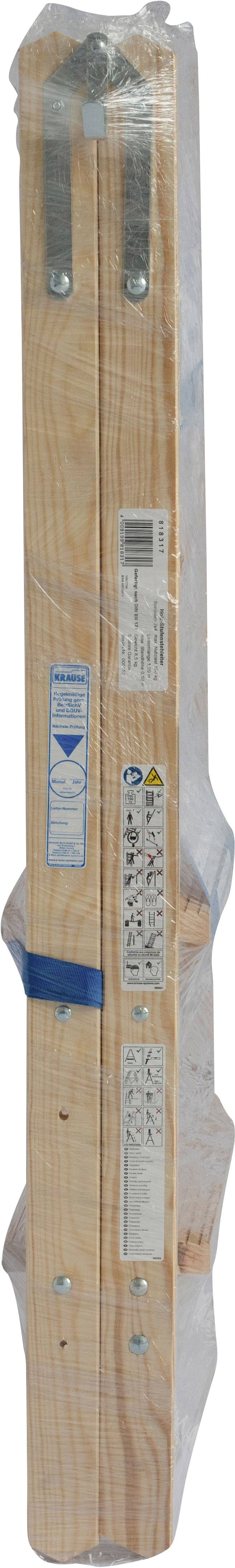 Dwie składane drewniane listwy z etykietami i metalowymi okuciami, zapakowane w folię plastikową. Prawdopodobnie stanowią część narzędzia budowlanego.