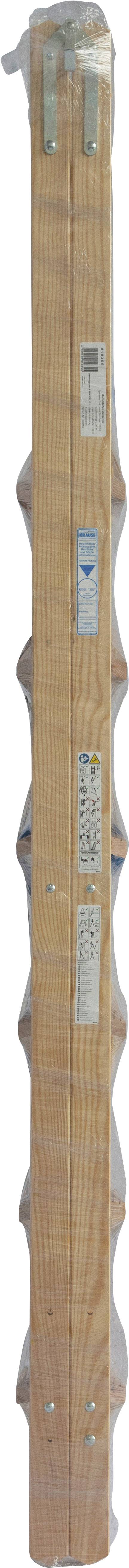 Drewniana łata z metalowymi zaciskami rozmieszczonymi w równych odstępach. Na łacie zamocowanych jest kilka etykiet i niebieska naklejka.