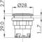 Rysunek techniczny okrągłego przycisku o średnicy 28 mm i całkowitej wysokości 29 mm, oznaczony wymiarami.