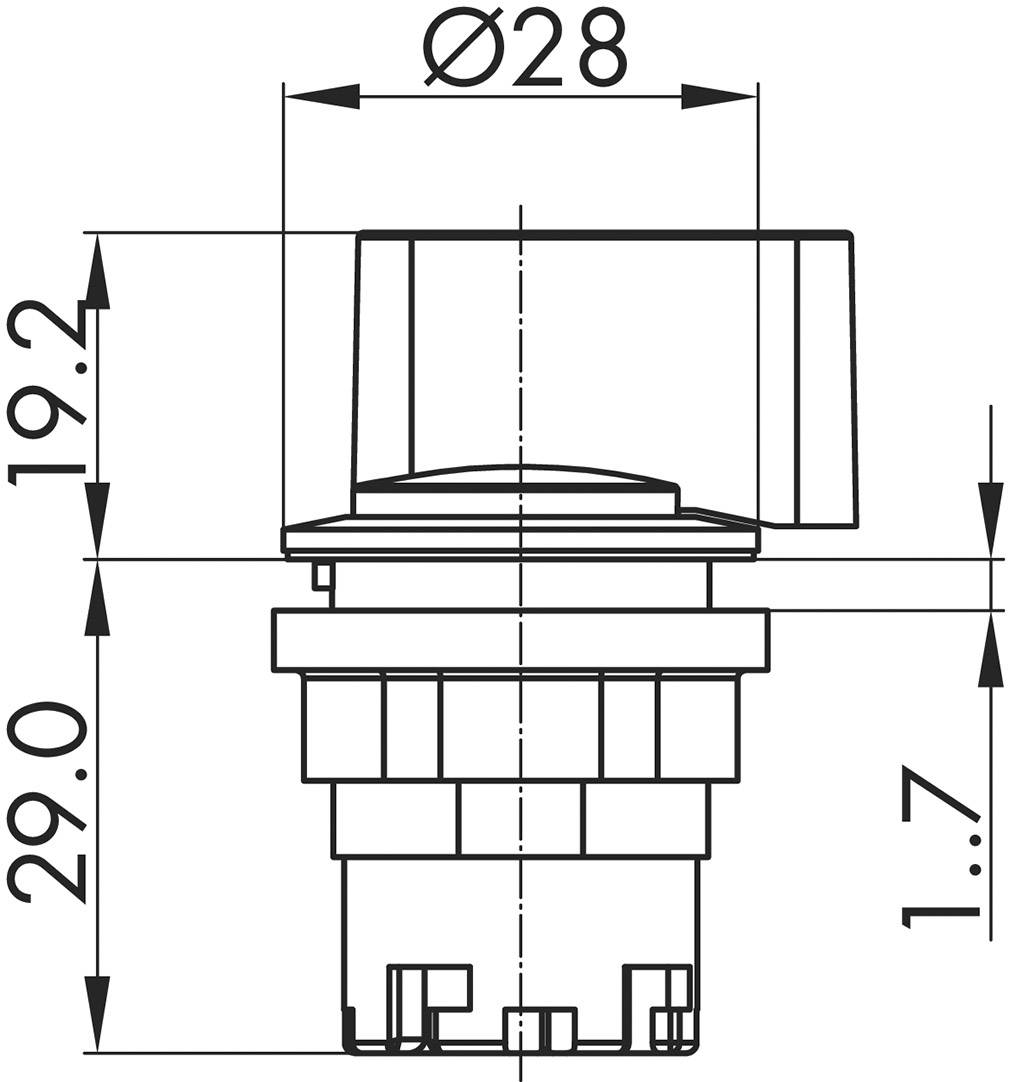 Rysunek techniczny elementu cylindrycznego z wymiarami: średnica Ø28 mm, wysokość 29 mm, pozostałe wymiary 19,2 mm i 1,7 mm.