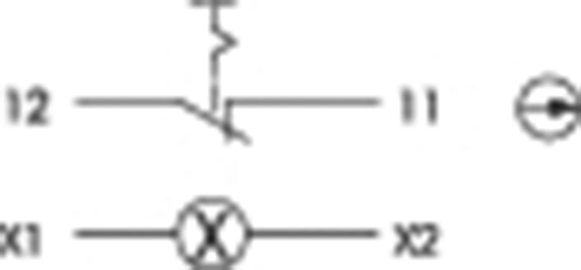 'Symbol tranzystora nad symbolem lampy, zaznaczone są połączenia w obwodzie elektrycznym.'