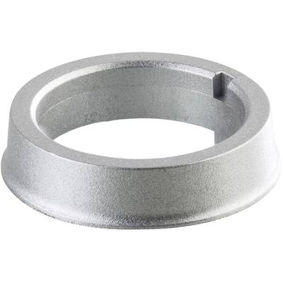 Srebrny, okrągły pierścień metalowy z małą zakładką z boku, prawdopodobnie element przeznaczony do zastosowań mechanicznych lub przemysłowych.