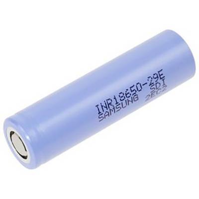 Niebieski, cylindryczny akumulator z napisem 'INR18650-29E Samsung SDI'.
