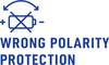 Ikona baterii z przekreślonymi strzałkami, oznaczona napisem 'Zabezpieczenie przed odwrotną polaryzacją', wskazująca na ochronę przed nieprawidłowym włożeniem baterii.