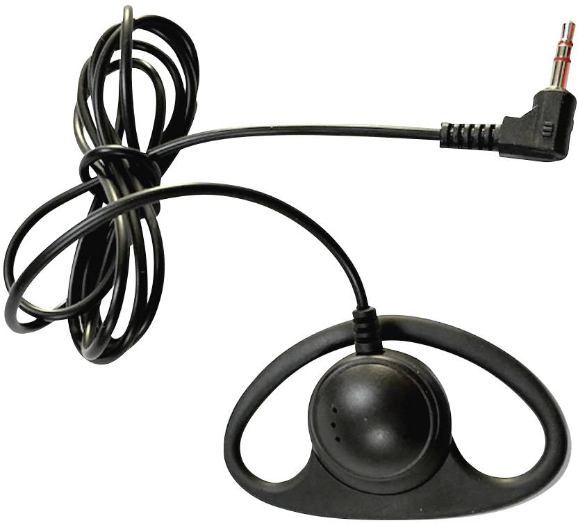 Czarny słuchawka douszna z przewodem i wtykiem jack 3,5 mm, odpowiednia do urządzeń audio.