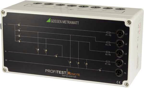 Adapter zdalny Gossen Metrawatt Profitest z wieloma złączami i przełącznikami na przedniej płycie, przeznaczony do badań elektrycznych.