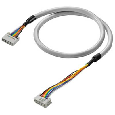 Szary kabel z dwoma wielokolorowymi, sześciopinowymi złączami na końcach, odpowiedni do połączeń elektronicznych.
