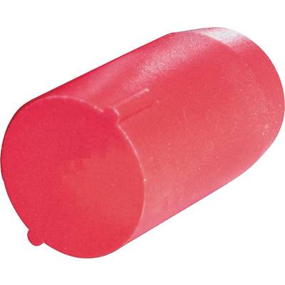 Czerwona plastikowa pokrywka w kształcie cylindra na białym tle.