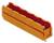 Pomarańczowy wtyk lub złącze z wieloma punktami przyłączeniowymi, prawdopodobnie przeznaczone do zastosowań elektronicznych lub elektrycznych.