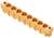 Pomarańczowy, podłużny element plastikowy z kilkoma zagłębieniami i śrubami, prawdopodobnie blok elektryczny lub złącze elektryczne.