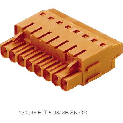 Pomarańczowy łącznik wielozaciskowy, odpowiedni do połączeń elektrycznych. Oznaczenie: 150246 BLT 5.08/8B SN OR.