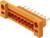 Pomarańczowy złącz z wieloma stykami metalowymi, odpowiedni do połączeń elektrycznych.