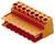 Pomarańczowy elektryczny złącz kablowy z sześcioma otworami, przeznaczony do stosowania w obwodach elektrycznych i urządzeniach.