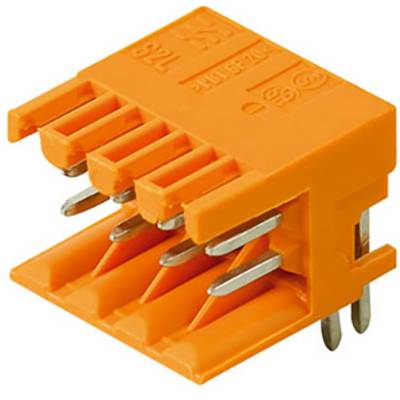Pomarańczowy złącze elektroniczne z wieloma stykami metalowymi, odpowiednie do przewodów elastycznych lub sztywnych.