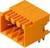 Pomarańczowy złącze z pięcioma stykami metalowymi, przeznaczone do połączeń elektronicznych.