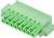 Zielony złącz kablowy z ośmioma przyłączami i dwoma śrubami bocznymi, stosowany w obwodach elektronicznych do łączenia przewodów.
