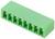 Zielony, prostokątny wtyk plastikowy z siedmioma równoległymi otworami do łączenia przewodów elektrycznych.