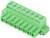 Zielony wtyk plastikowy z 8 punktami przyłączeniowymi i zaciskami śrubowymi po bokach, stosowany do połączeń elektrycznych.