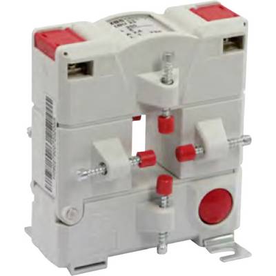 Biały przekładnik prądowy z czerwonym detalem, stosowany do pomiaru prądu elektrycznego w urządzeniach przemysłowych.