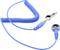 Niebieskie, spiralne przewód uziemiający z klipsem krokodylkowym i złączem zatrzaskowym, najczęściej stosowane do ochrony przed elektrycznością statyczną.