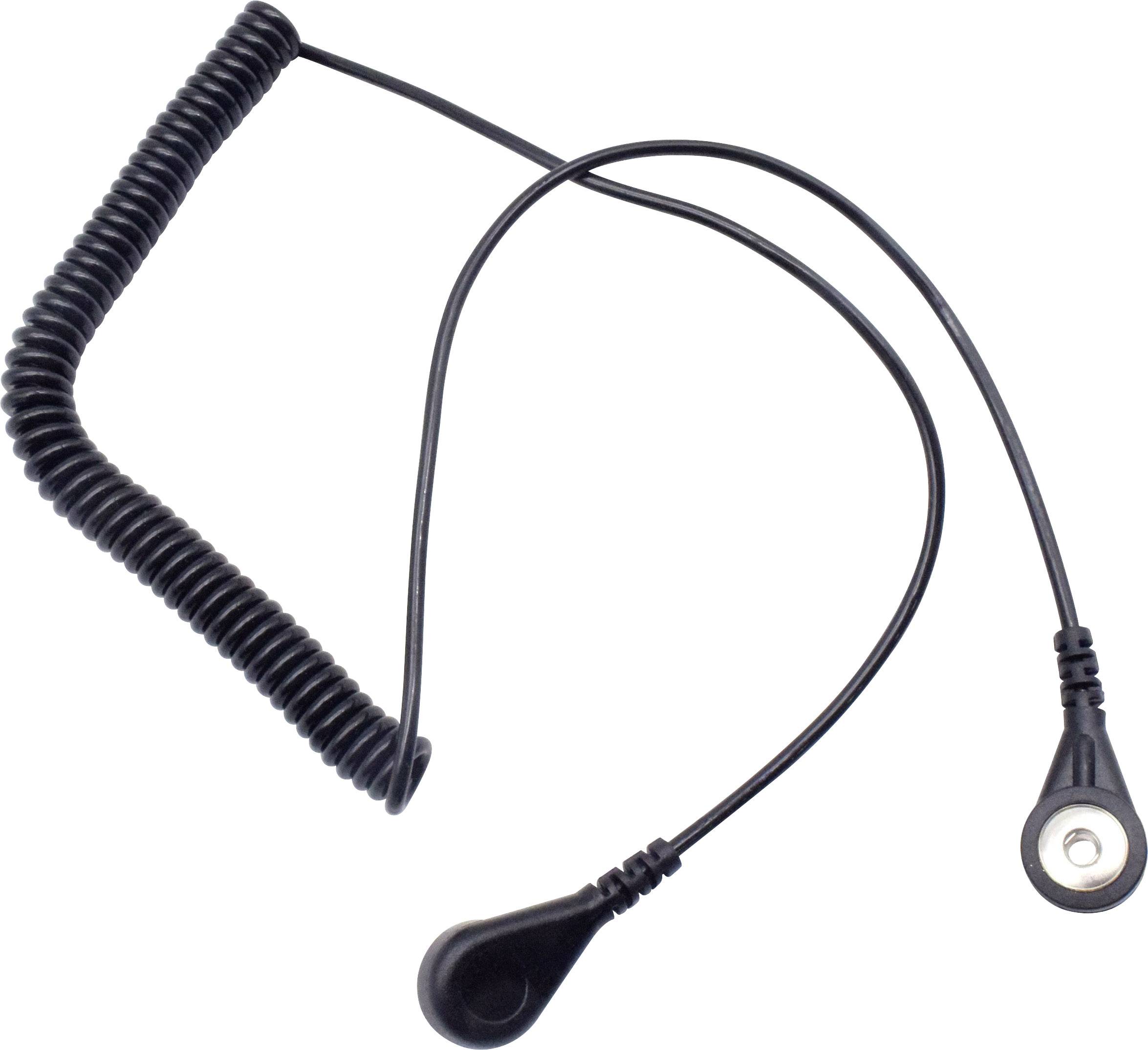 Czarny, spiralny kabel z dwoma okrągłymi końcówkami, używany do połączeń elektrod w urządzeniach medycznych.