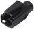 Czarny wtyk z tworzywa sztucznego o kształcie prostokątnym, posiadający gwint wewnętrzny do połączeń elektrycznych.