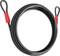 Czarny kabel zabezpieczający z czerwonymi pętlami na końcach; odpowiedni do zabezpieczania lub mocowania przedmiotów.