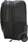 Czarny walizka na kółkach z dwoma kółkami, widok z boku. Kompaktowa i wytrzymała, odpowiednia do podróży służbowych lub turystycznych.