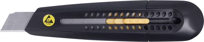 Czarny nóż do cięcia z żółtym przesuwnym regulatorem i logo ESD, odpowiedni do precyzyjnego cięcia.