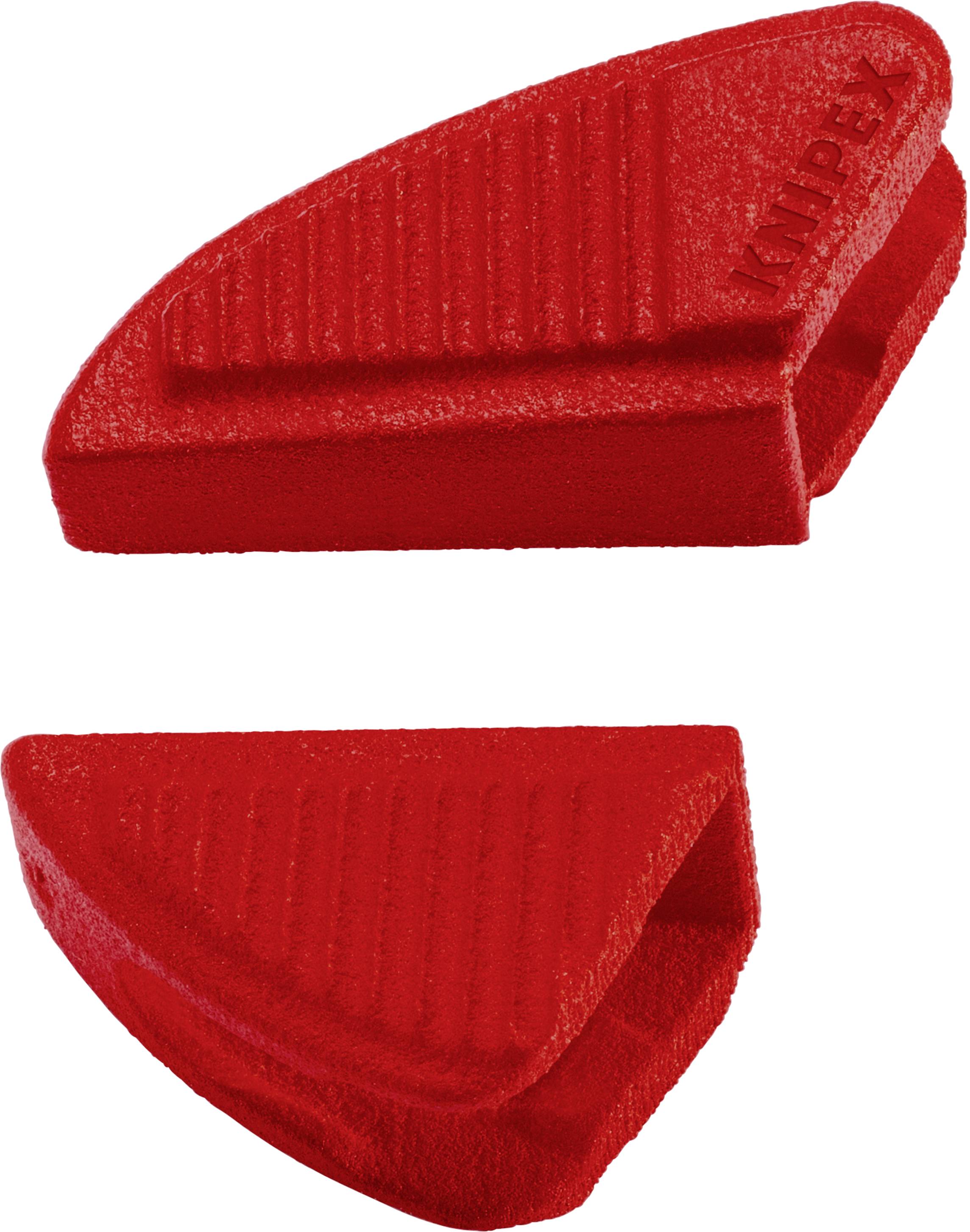 Dwa czerwone odbojniki drzwiowe z fakturą żebrowaną, przedstawione z różnych perspektyw.