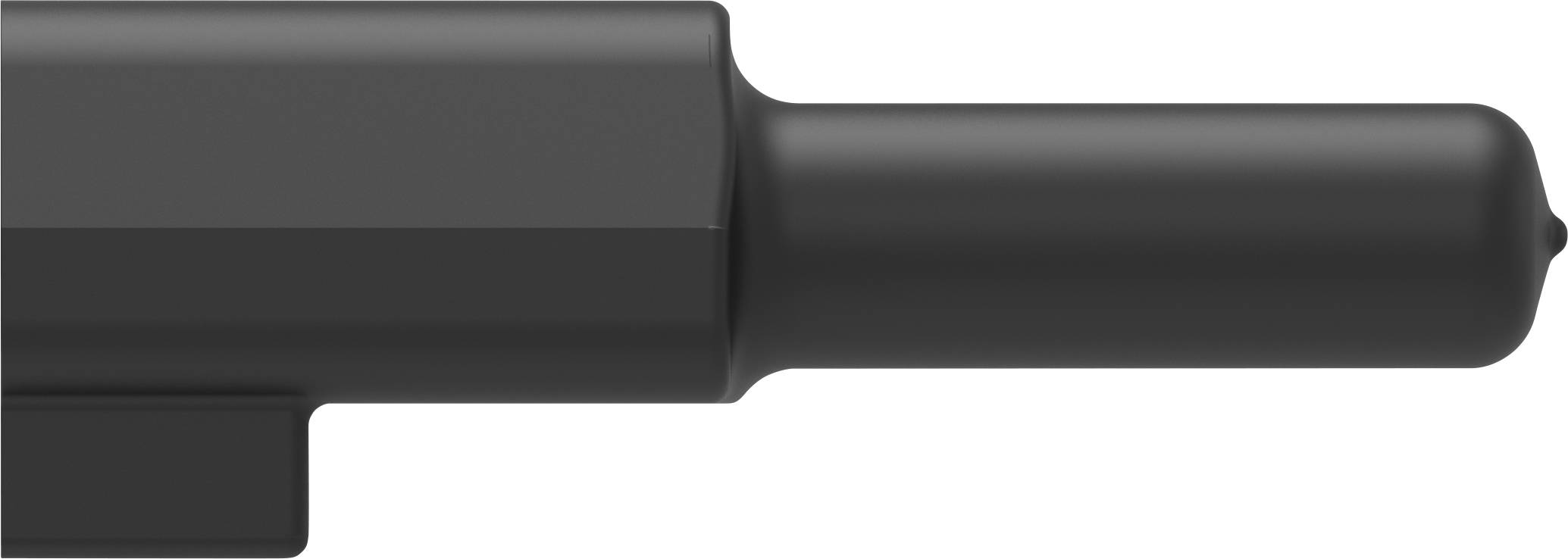 Czarny, błyszczący metalowy pręt cylindryczny wystaje z elementu formowanego.