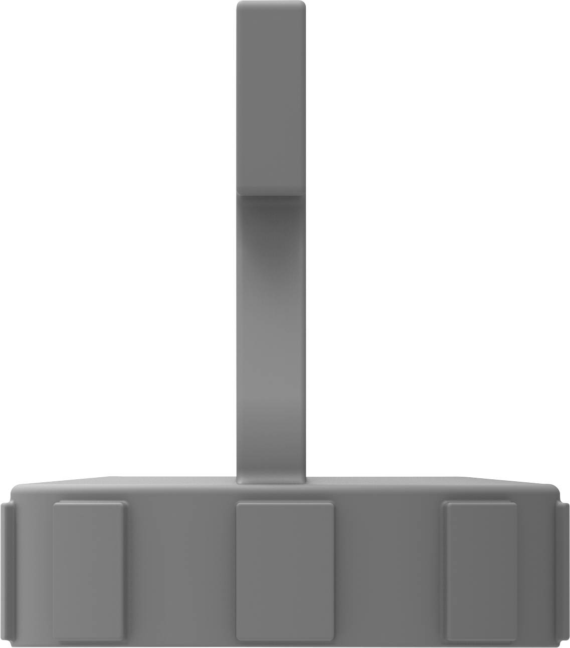 Szary plastikowy pokrywa z pionowo ustawionym uchwytem, kwadratowym profilem i prostymi krawędziami.
