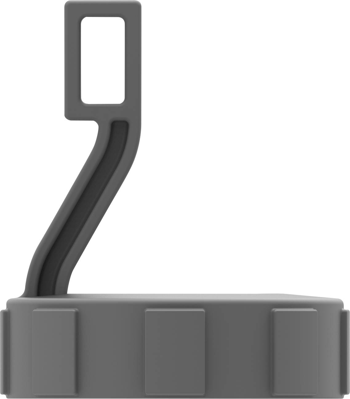 Szary, okrągły plastikowy pokrywka z prostokątnym uchwytem z boku, odpowiednia do zamykania pojemnika.