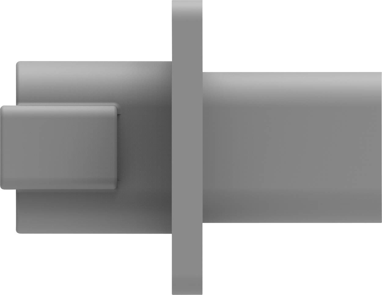 Szary, prostokątny element metalowy z wysuniętym kwadratowym fragmentem po lewej stronie, na białym tle.