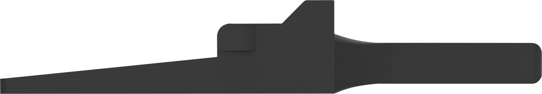 Czarny, podłużny obiekt z szeroką rękojeścią i węższą przednią częścią, prawdopodobnie narzędzie lub urządzenie.