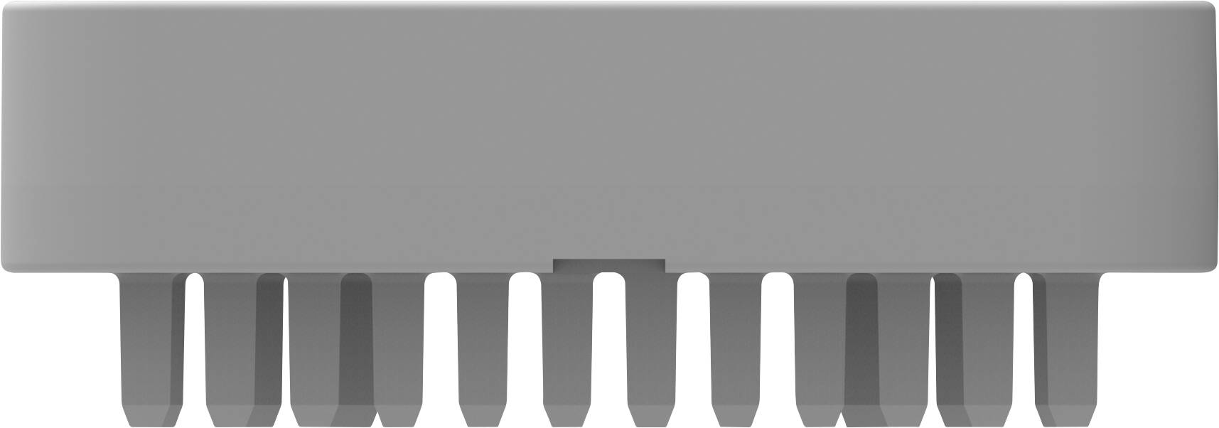 Szary, prostokątny chip elektroniczny z wieloma metalowymi pinami u dołu.