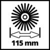 Tarcza szlifierska o średnicy 115 mm, przedstawiona w piktogramie pokazującym koło z promieniście ułożonymi liniami.