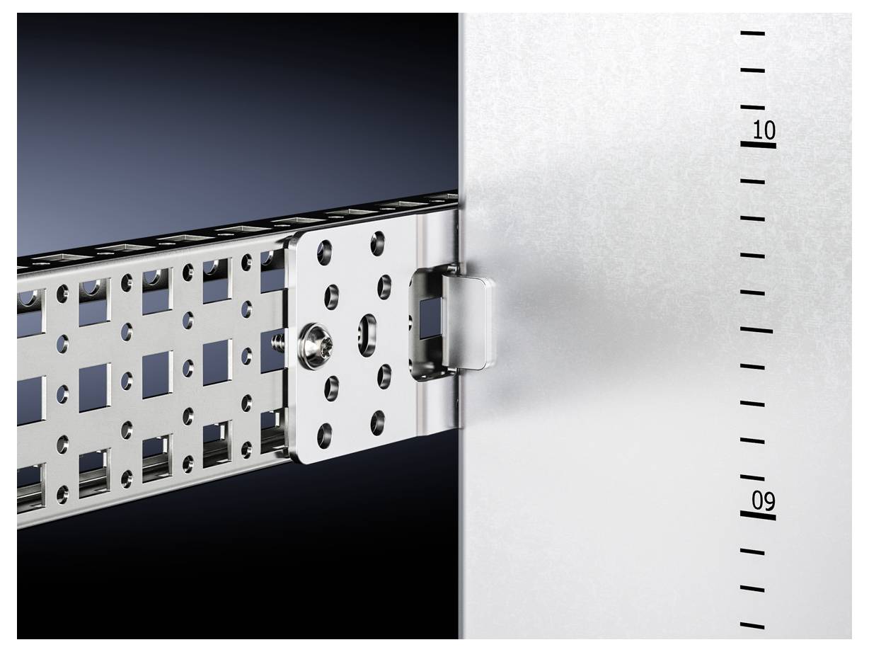 Metalowy system mocujący z numeryczną skalą wielkości po prawej stronie, demonstrujący precyzję i przemysłowe zastosowanie.